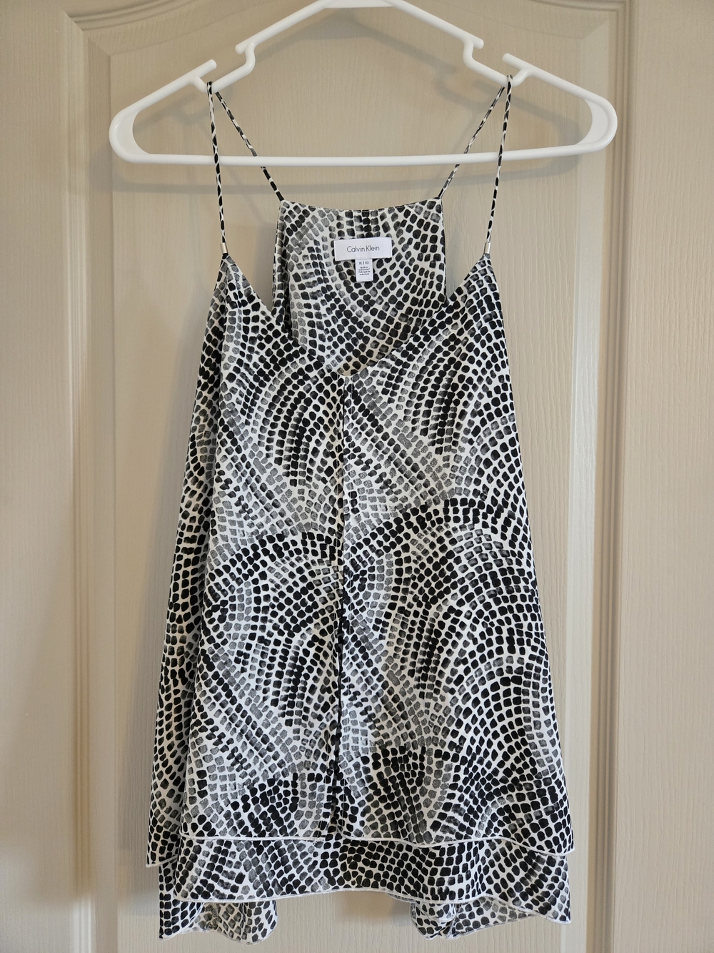 Calvin Klein Black and White Printed Spaghetti Strap Tank